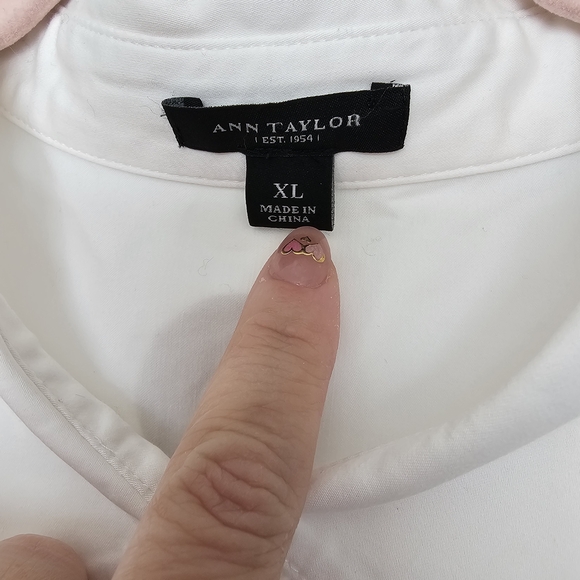 Ann Taylor White Collared Shirt Dress w/Orange HemlinCotton Blend Career Casual - Picture 3 of 15
